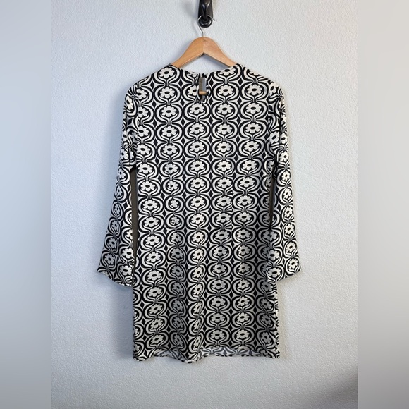 Mango Black Floral Printed Long Sleeve Funky Psychedelic Print Mini Dress Size 4 - Picture 7 of 13